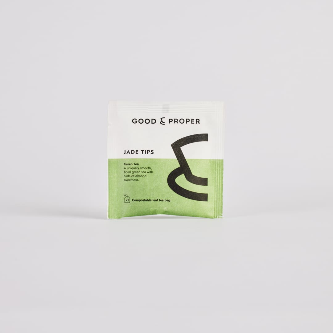 Good & Proper Jade Tips tea package on a white background