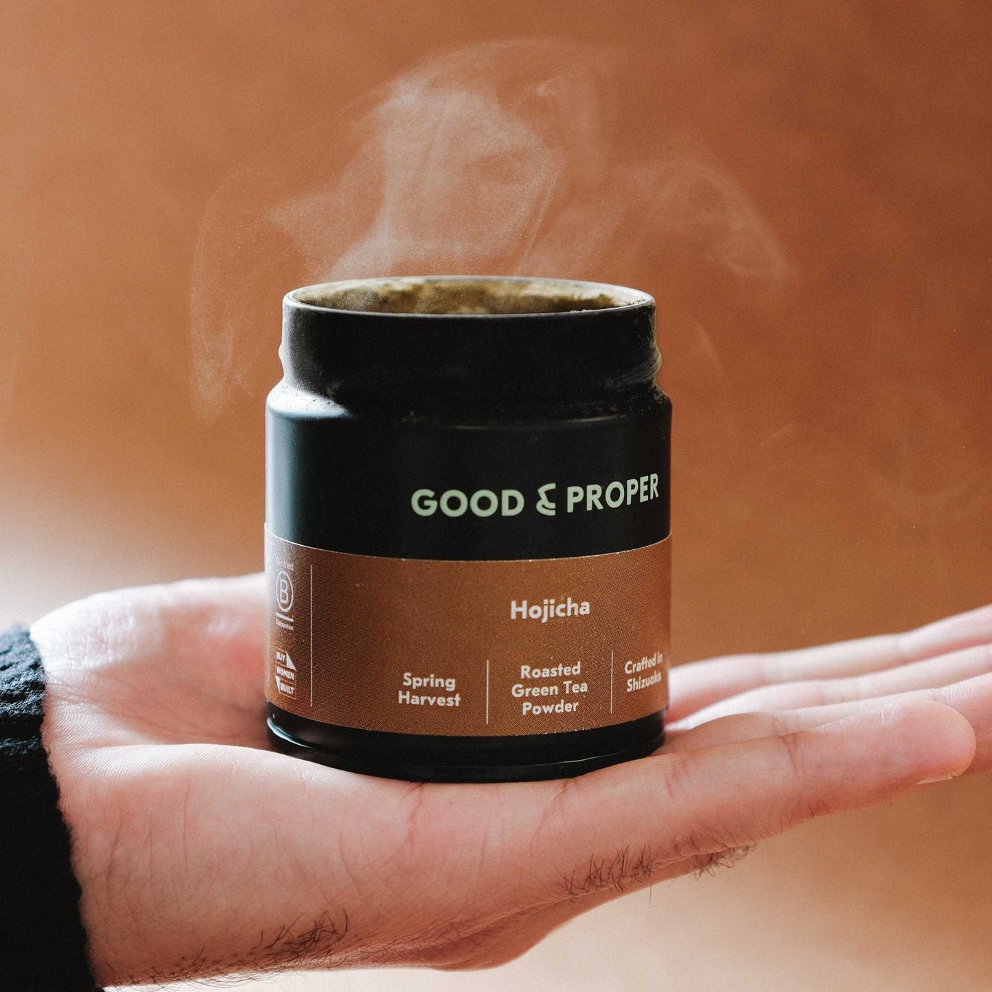 30 grams of Hojicha Powder in a tin - roasted green tea that then ground into a powder.