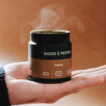 30 grams of Hojicha Powder in a tin - roasted green tea that then ground into a powder.