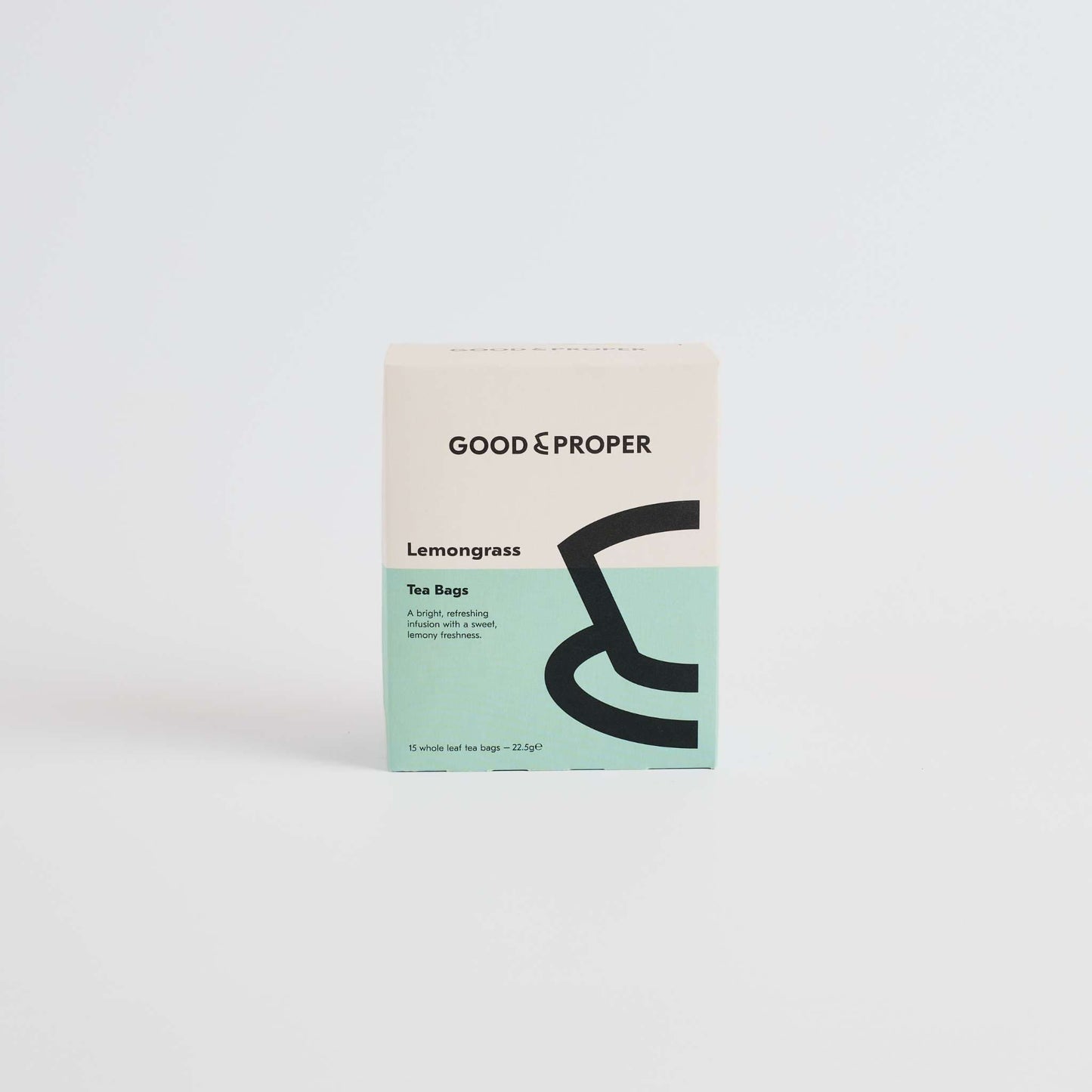 Box of Good & Proper Lemongrass tea bags on a white background
